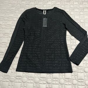 BCBGMaxAzria Black Fitted Ribbed Long Sleeve Transparent Blouse